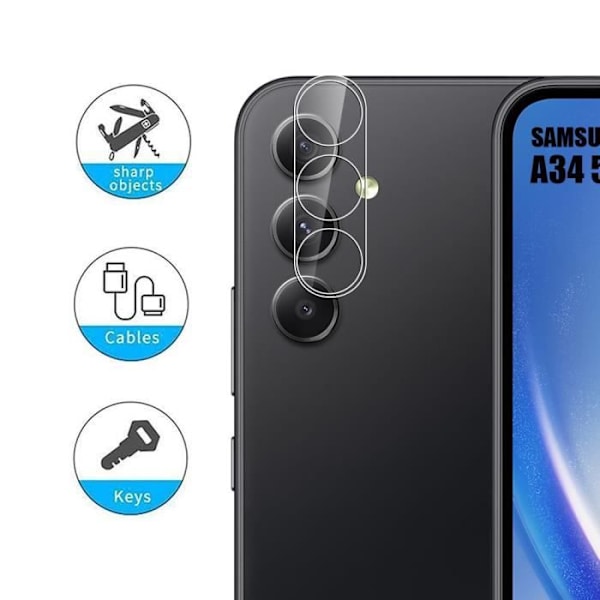 Linsskydd i härdat glas för Samsung Galaxy A34 5G - BOOLING - Set med 3 Transparent