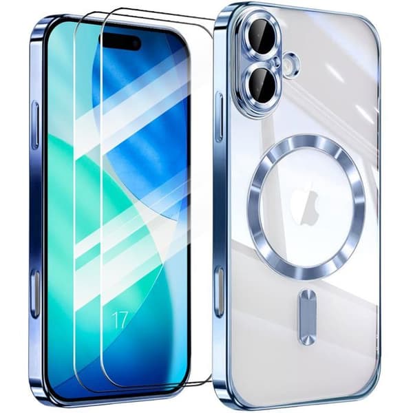 Skyddsskal - BOOLING - iPhone 17 - Blå Magnetcirkel - 2 Härdat Glas - Stötsäker Blå