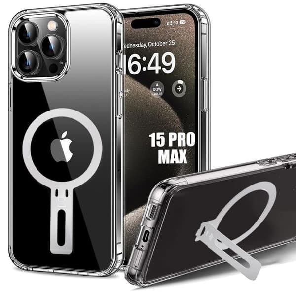 Skyddsfodral - BOOLING - för iPhone 15 Pro Max - Stötsäker Silikon - Magnetiskt Stöd - Transparent Transparent