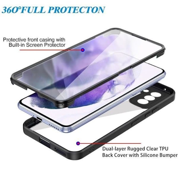 Fodral för Samsung S22 (6,1") Svart 360 graders skydd Solid Förstärkt kant Styv Tjock