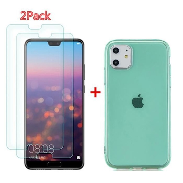 Mjukt flexibelt fodral för Apple iPhone 11 Pro Max (6,5"), genomskinligt fodral 2 STK härdat glasfilm + 1 ST TPU Silikon Slim Cover Grön