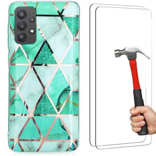 Fodral för Samsung Galaxy A52s 5G A52 4G-5G + 2x härdat glas, turkos marmormönster Mjukt TPU-skydd Turkos