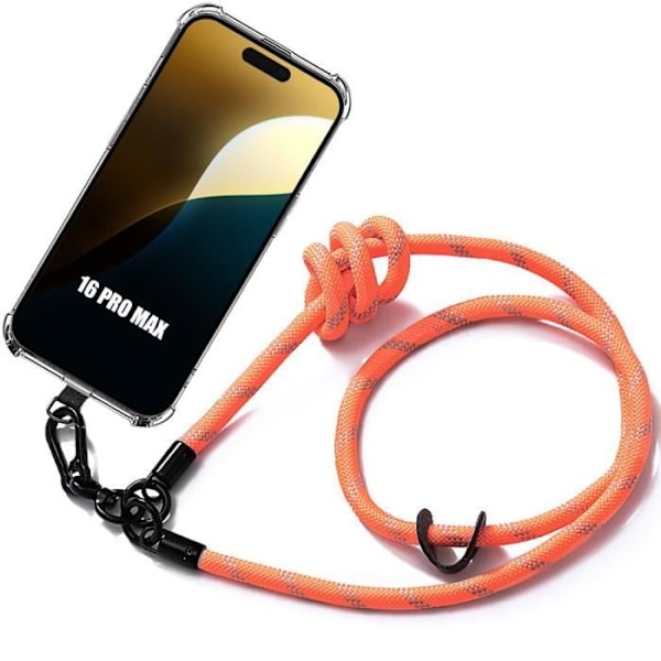 Sladdfodral för iPhone 16 Pro Max - Stötsäkert skydd Förstärkta hörn med robust sladd Orange