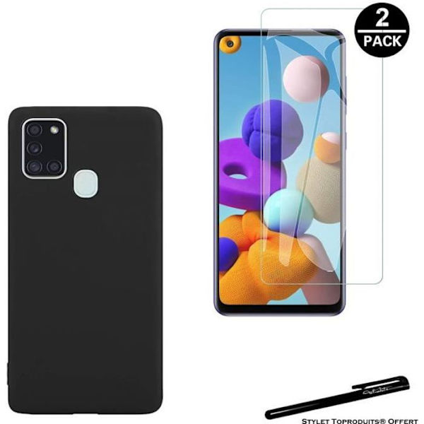 Härdade glasögon och skyddande skal - Toproduits® - Galaxy A21S - Svart - Flexibel - Stöt- och repskydd Svart