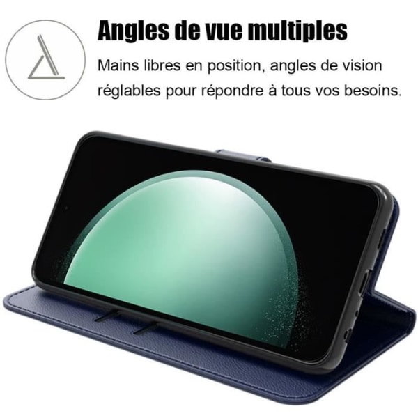 Fodral för Samsung Galaxy S23 FE, stötsäkert konstläder med korthållare Marinblå + 2 härdade glasögon (ej för S23)