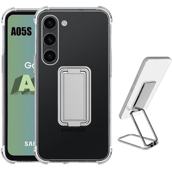 Fodral för Samsung Galaxy A05s (ej för A05) Silikon Slim Transparent med vikbart stativ Silver Klar, Silver