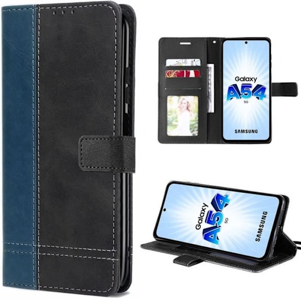 Coque i Rabat för Samsung Galaxy A54 5G - BOOLING - Lädereffekt - Magnetisk Stängning - Svart marinblå
