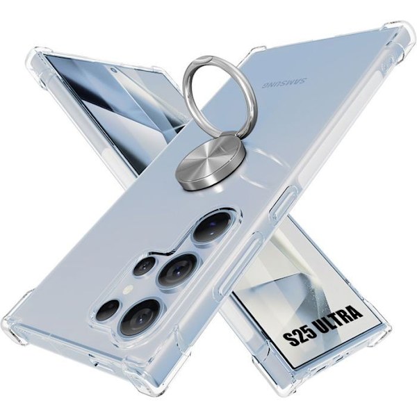 Coque för Samsung Galaxy S25 Ultra, med Silverfärgad Rotating Ring 360 Grad - BOOLING Transparent