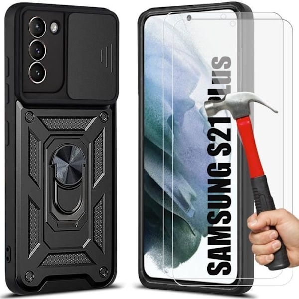Skyddande skal - PROSHOP - För Samsung S21 Plus - Svart - Stötsäker - 360° Ringstöd - 2 Härdade Glas Svart