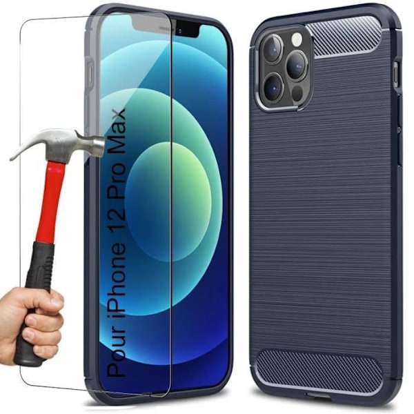 Fodral för iPhone 12 Pro Max (6,7") Pack 2 Mjukt härdat glas Design Kolfiberskydd Marinblå BM