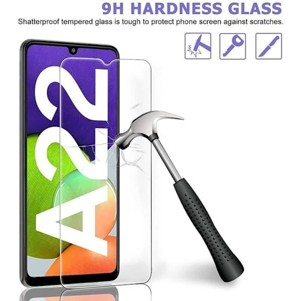 2 pakke hærdet glas til Samsung A22 4G (6,4") skærmbeskytter 9H hårdhed anti-ridse Transparent