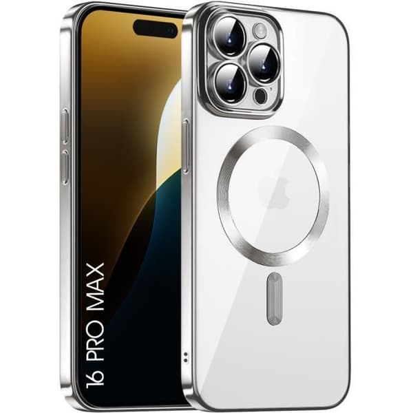 Skyddande skal - BOOLING - för iPhone 16 Pro Max - Mjuk silicone - Transparent silver - Magnetring Silver