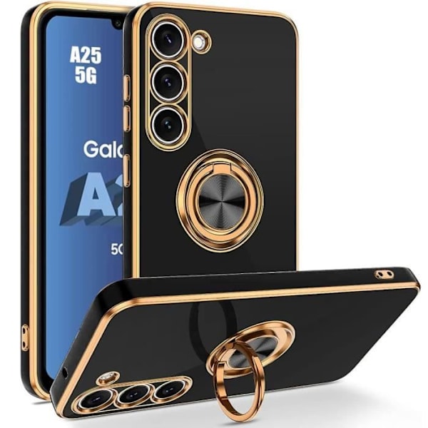 Skyddsskåp - Samsung - Galaxy A25 5G - Stötdämpande silikon - Rotationsstöd - Svart Svart