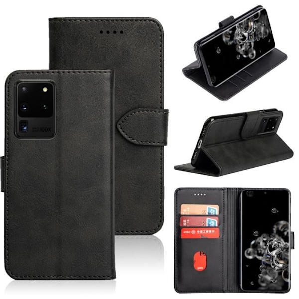 Fodral till Samsung Galaxy S20 Ultra - Svart - PU-läder - Magnetisk - Flip - Skyddande Svart