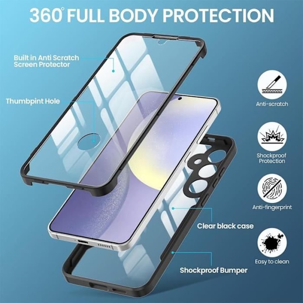 Fodral till Samsung Galaxy S25 - Svart Hård Anti-Scratch 360 graders helkroppsskydd Robust