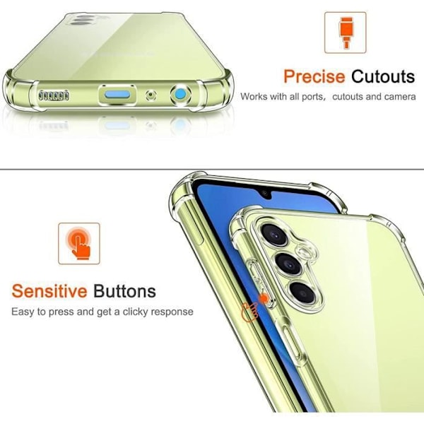 Fodral för Samsung Galaxy A24 + 2 härdade glasögon, förstärkt skydd TPU fodralpaket Transparent