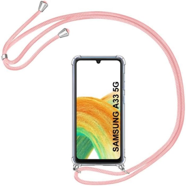 Halsbandsfodral för Samsung A33 5G (6,4") tunn stötsäker TPU + rosa halsband Transparent-rosa