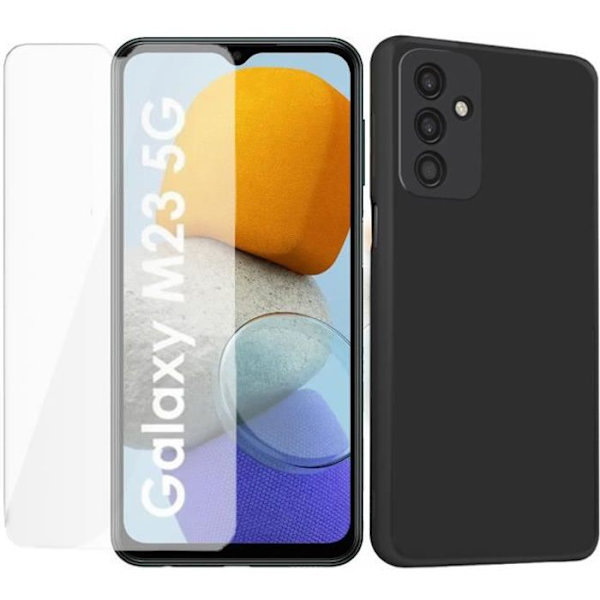 Mjuk silikonskydd svart + härdat glas för Samsung Galaxy M23 5G 6.6" SM-M236B - Yuan Yuan