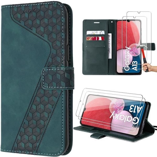 Coque för Samsung Galaxy A04s/A13 - Icke Specifierat Märke - Nattgrön - Kubmönster - 2 Härdade Glas Nattgrönt