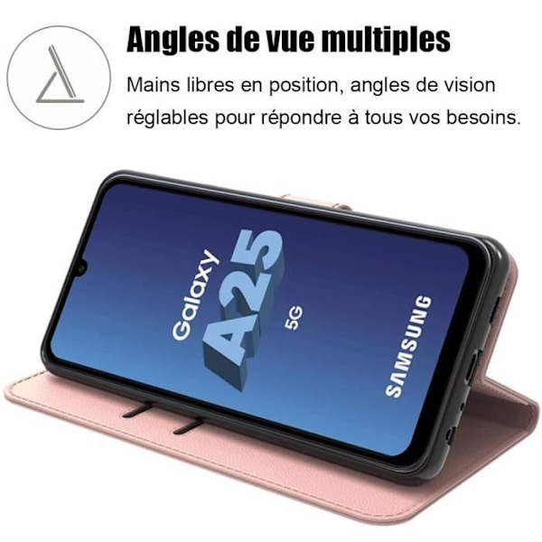 Skyddsskal - Samsung - Galaxy A25 5G - Stötdämpande - PU- och TPU-läder - Fack för kort Rosa