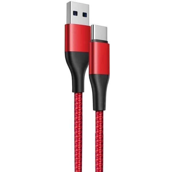 USB-C-kabel - BOOLING - Snabbladdning 3A - Flätad Nylon - 1M - Röd Röd