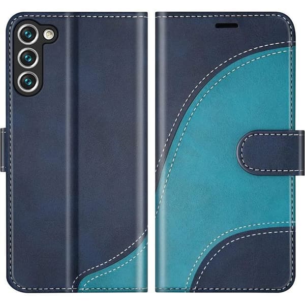 Skyddsskal - BOOLING - för Samsung Galaxy S25 Plus - Läderlook - Blå - 2 Härdade Glas Blå