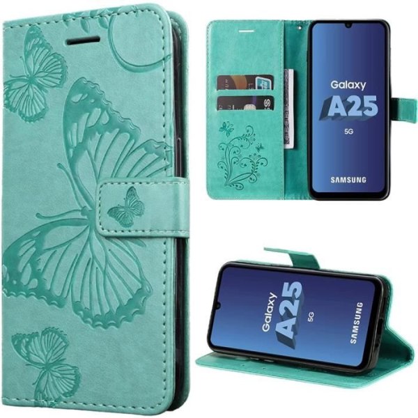 Skyddande skal - Samsung - Galaxy A25 5G - Stötsäkert - Syntetiskt läder - Fjärilsdesign Grön