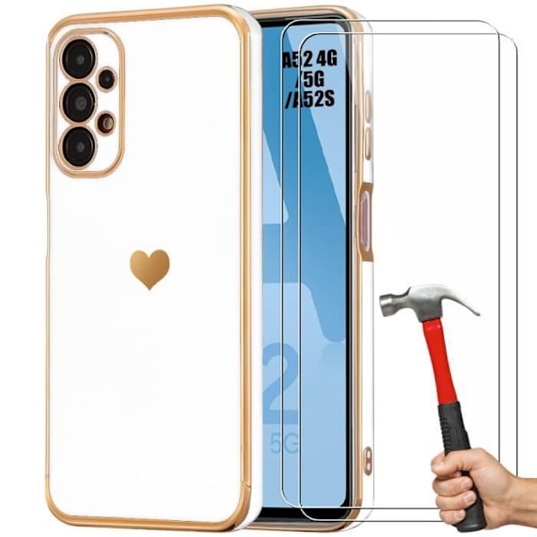 Fodral för Samsung Galaxy A52 4G-5G A52s 5G White Heart Pattern Anti-Rapch Mjuk TPU + 2 härdat glas