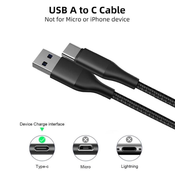 USB-C snabbladdningskabel 3A för Google Pixel - BOOLING - Förstärkt flätad nylon 1M svart Svart