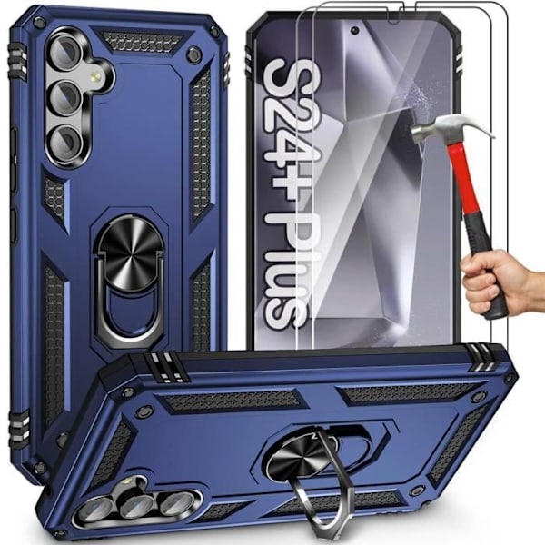 Coque - Samsung - Galaxy S24 Plus - Förstärkt - 360° Stöd - 2 Härdade Glas marinblå