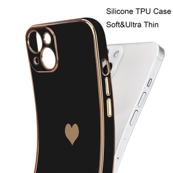 Cover til iPhone 13 Pro (6,1") Sort + 2 hærdede briller Hjertemønster Stødsikker TPU Love-Cute galvaniseret guld, blød Svart