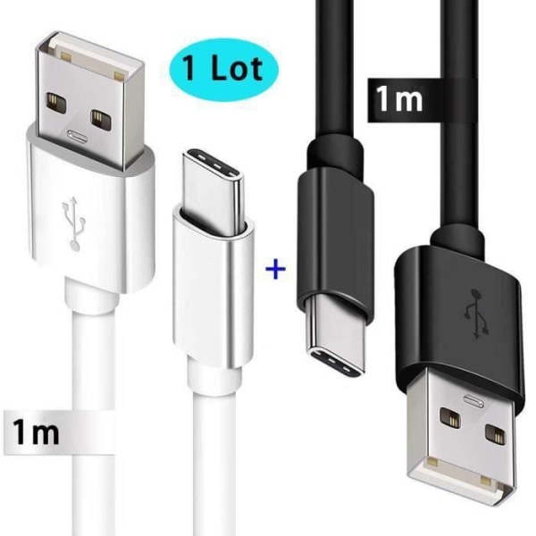 [2st, 1m] USB Type C 2A-kabel, svart och vit, USB C-kabelladdare, ultrasnabb synkronladdning för Samsung Huawei Xiaomi etc