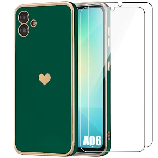 Fodral till Samsung Galaxy A06 - Skyddande TPU-hjärta Stötsäker Anti-skrapa Mjuk Nattgrön + 2 härdade glasögon