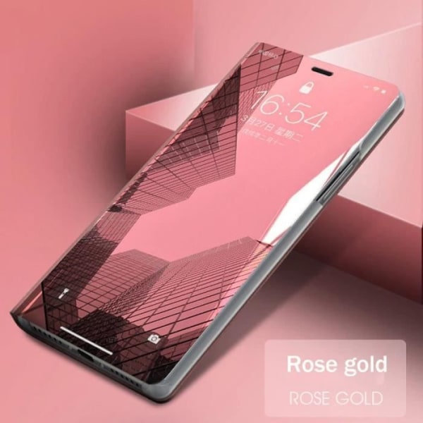 Fodral + 2 härdade glasögon för Samsung Galaxy A35 5G, flipskydd 360° stötsäker hård PC-spegeleffekt - rosa Rosa