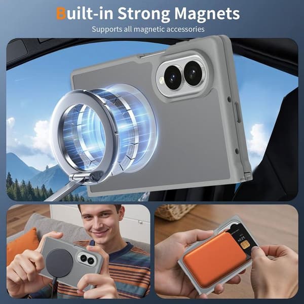 Skydd för Samsung Galaxy Z Fold 8, Stötsäker med Magnetring - Halvtransparent Grå Grå