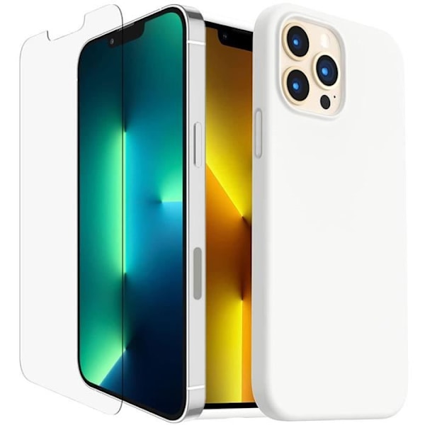 Siliconfodral - PROSHOP - iPhone 13 Pro (6,1") - Ultra Tunn - 2 Härdat Glas - Modern Vit