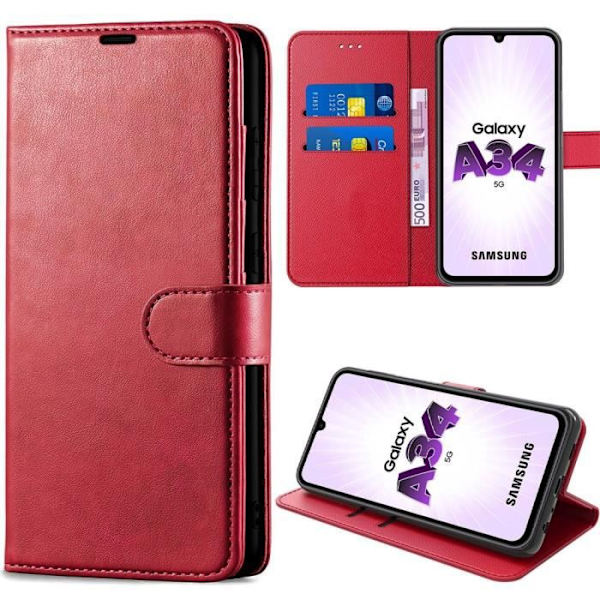 Fodral till Samsung Galaxy A34 5G syntetiskt läder Röd Anti-Scratch 360 graders skydd Röd