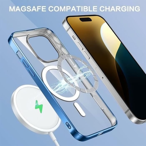 Cover til iPhone 16 Pro Max med magnetisk cirkel stødsikker beskyttelse Transparent blåbelagt kontur