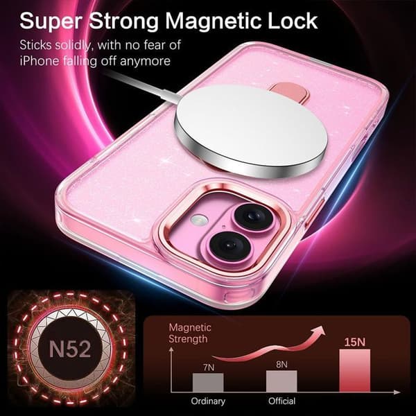 Skyddsskal - BOOLING - för iPhone 17 - Stötsäker PC Silikon Magnetisk Ring Rosa - 2 Skyddsglas Rosa