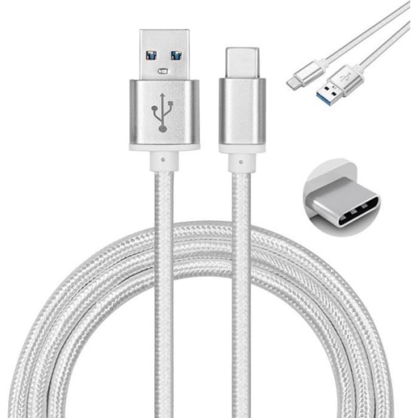 Paket med 10 USB Type C Nylon snabbladdarekabel för Samsung Galaxy A21S SM-A217F-DS 6,5" Silverfärg, 1 meter - Yuan Yuan Brand