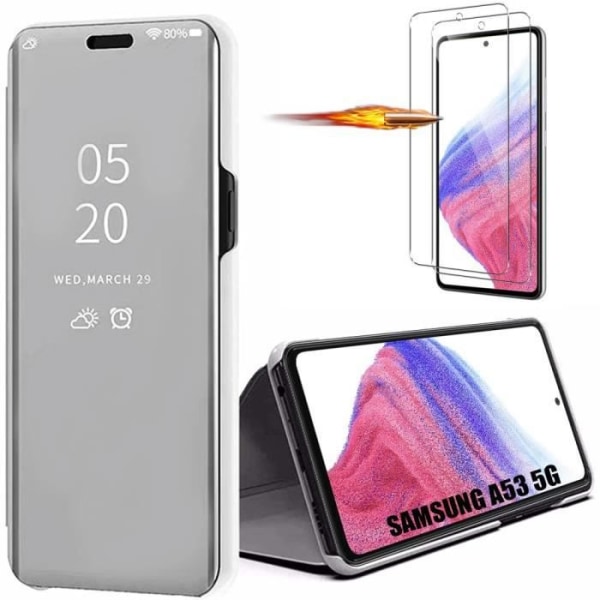 Fodral till Samsung Galaxy A53 5G + 2 härdade glasögon - Silver Stötsäkert spegeleffektskal