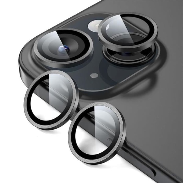 Kameraskydd i härdat glas för iPhone 15 och iPhone 15 Plus - Stel 9H svart kontur
