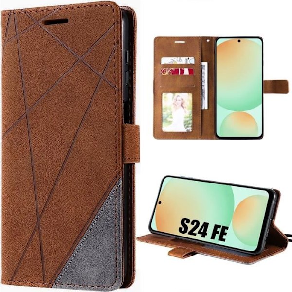 Fodral till Samsung Galaxy S24 FE (ej för S24) - Brunt lädereffekt Stötsäkert 360° skydd
