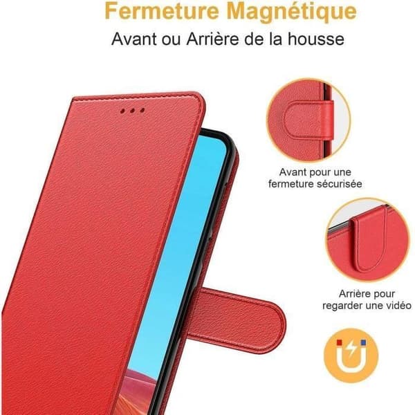 Skyddsskal - BOOLING - för Samsung Galaxy A22 5G - Röd - Plånboksfauxläder - Repfria Chockresistent Röd