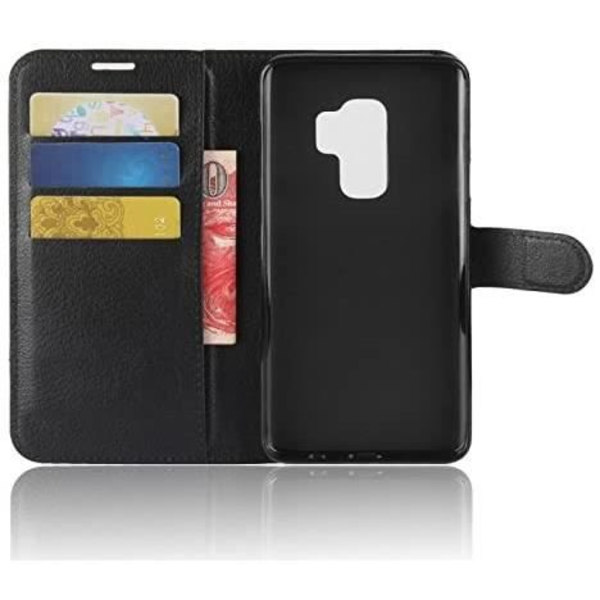 Fodral Skyddsfodral Svart läder för Samsung Galaxy S9 Plus Svart plånboksfodral av hög kvalitet för Galaxy S9 Plus