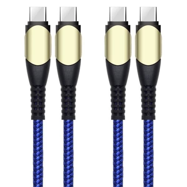 Lot-2 Snabb USB-C-kabel 60W för iPhone 16 Pro, iPhone 16 Pro Max, iPhone 16 Plus, iPhone 16, iPhone 16e - Flätad Nylon 1M Blå Blå
