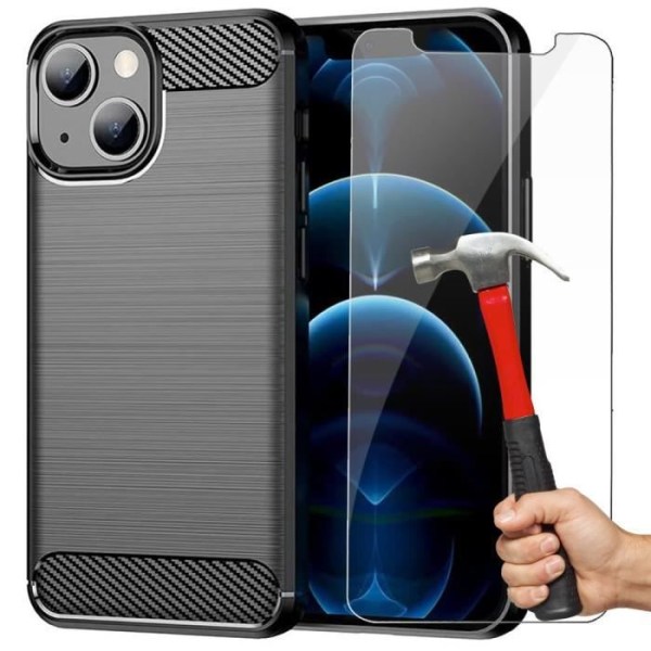 Fodral till iPhone 13 svart kolsilikon + 2 skärmskydd i härdat glas