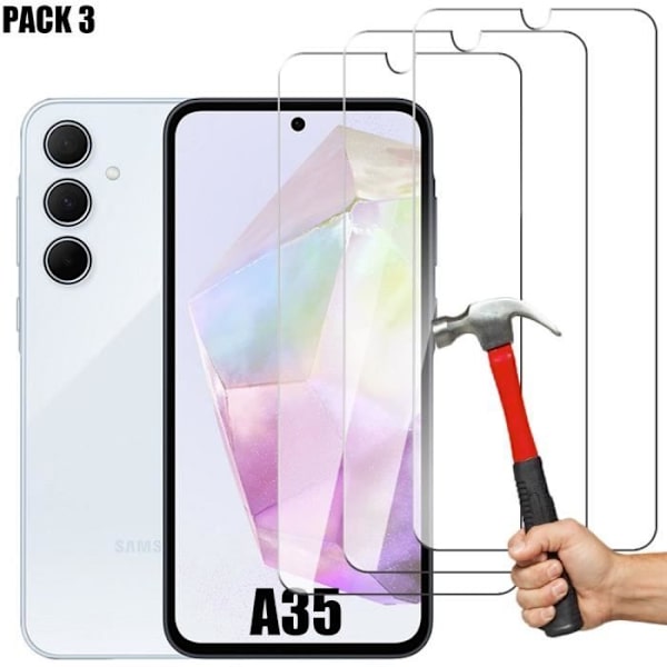 [3 stycken] Härdat glas för Samsung Galaxy A35 5G, 9H Stötsäkert transparent skärmskydd Transparent