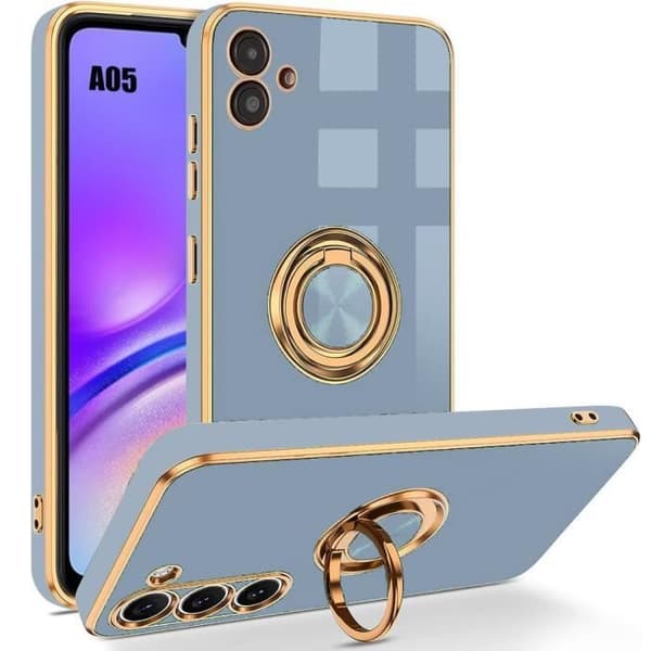 Coque för Samsung Galaxy A05 - Blå - Hybridsilikon - Stötsäker - Rotationsstöd - Guldplätering Blå