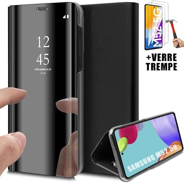 Fodral för Samsung M52 5G (6,7”) + 2 härdade glasögon. Anti-Shock Fodral Spegel Effekt Design Inbyggt skydd Svart Svart
